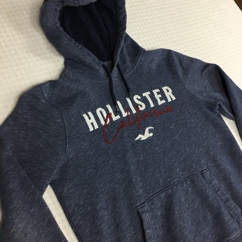 Hollister Hoodie Men’s M Pullover Navy Heather Blue Patch Spell out Sherpa Lined - Picture 10 of 11