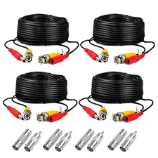 4-Pack 125ft Black Pre-Made All-in-One BNC Male to Male Video and Power Cable...
