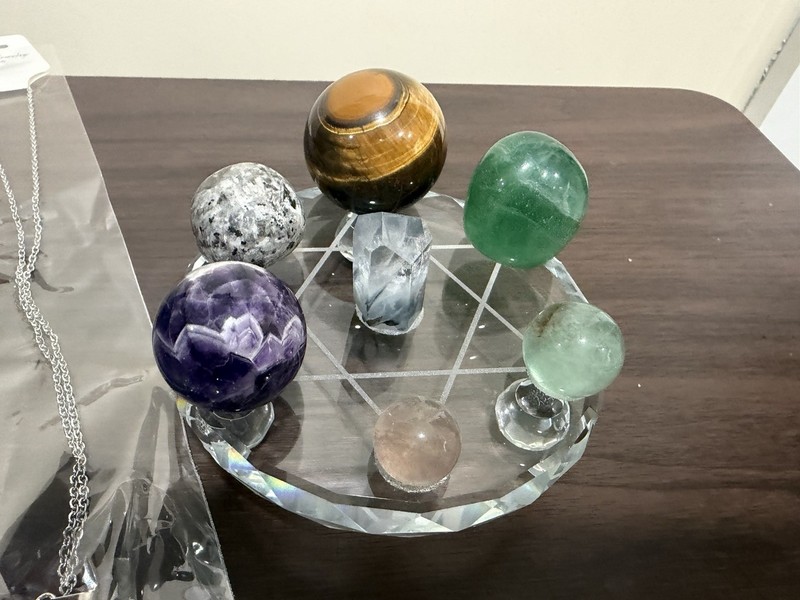 Crystal Sphere LOT. Tigers Eye Dream Amethyst Blue Lace Agate Fluorite.