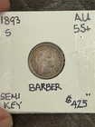 AU++1893-S Barber Dime. Nice toning, Guaranteed authentic.