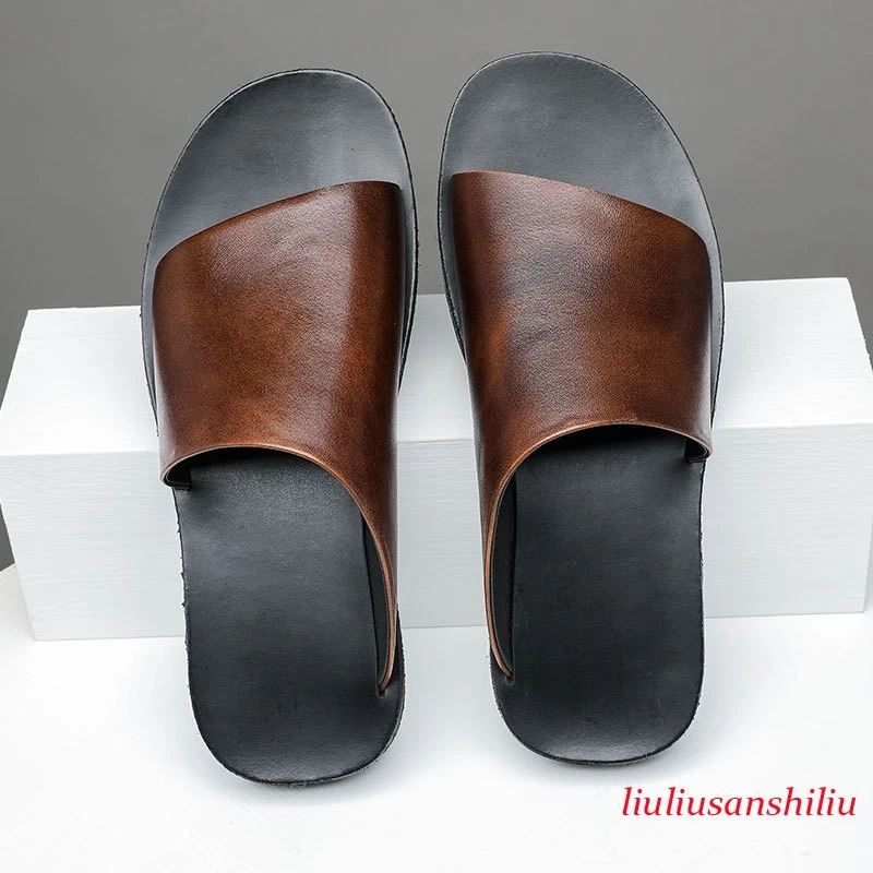 Summer Comfortable Slippers Men Garden Beach Men's Flip Flops Genuine Leather