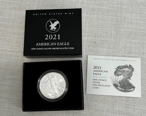 2021 W Uncirculated (Burnished) Silver American Eagle Type 2 (21EGN) + Box & COA