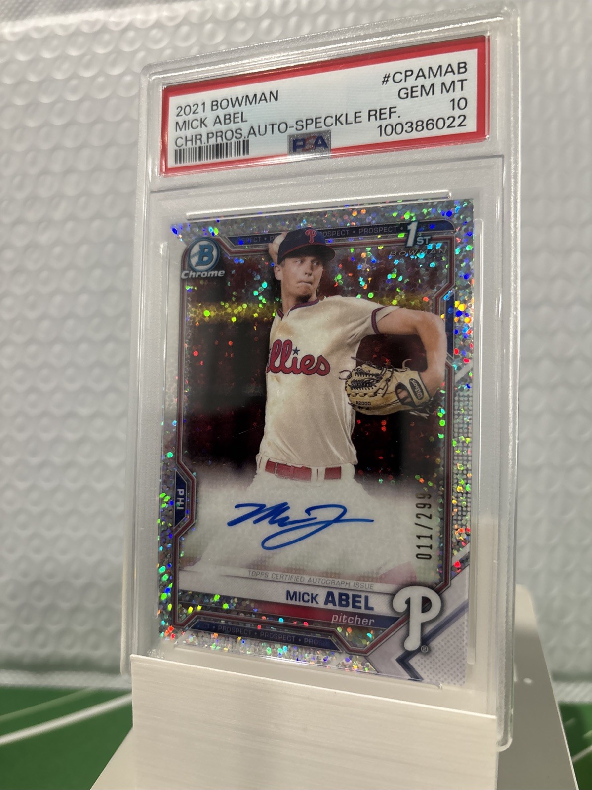 2021 Bowman Chrome 1st Mick Abel Speckle Refractor Auto /299 PSA 10 MLB Card