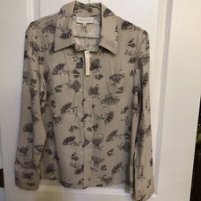 Vintage parallel silk shirt blouse French Toile Fan Print Made in USA