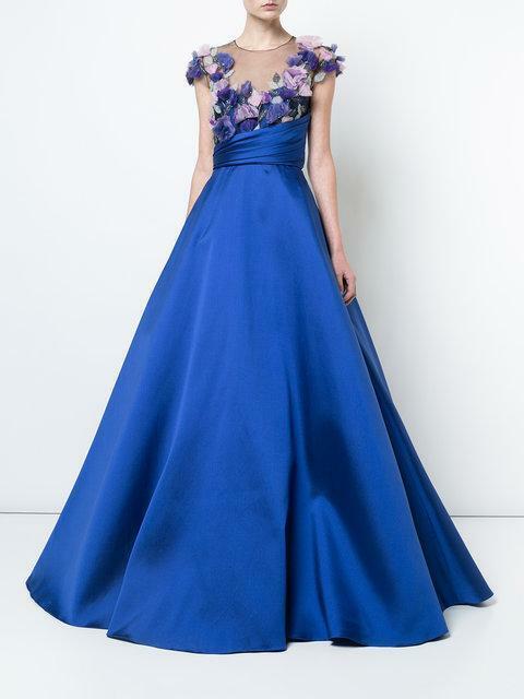 Ball Gown Marchesa Blue Gown Marchesa Notte Off-shoulder Cape