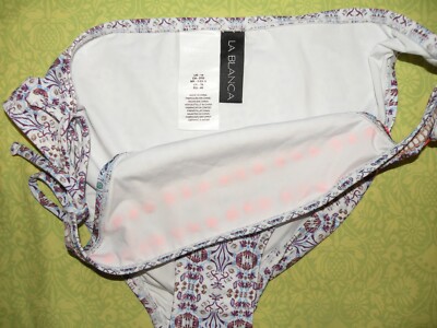 Bas De Bikini La Blanca Taille 14 - Broderies Roses, Violettes Et Blanches - Avec Cordes à Nouer - Neuf Avec étiquettes