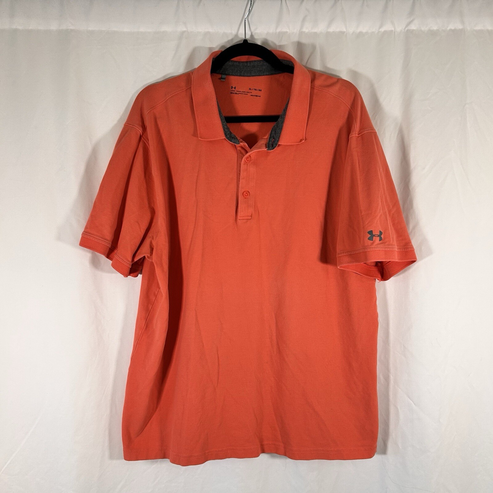 Under Armour Polo Shirt Men's XL Pink Short Sleeve 1/4 Button Loose Cotton Golf