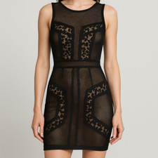 NWOT Party Night Mesh Floral Lace Tank Mini Dress Sleeveless Black Size Small