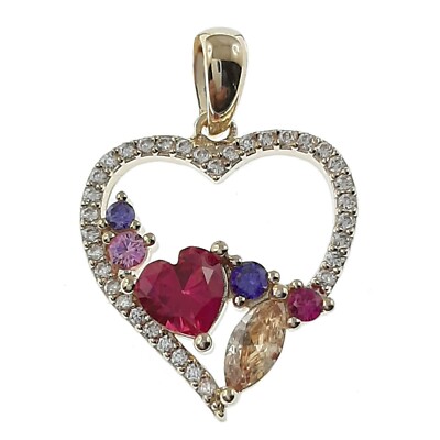 Pendentif Femme Cœur Plaqué Or Et Zirconium – Chaîne En Option, Neuf