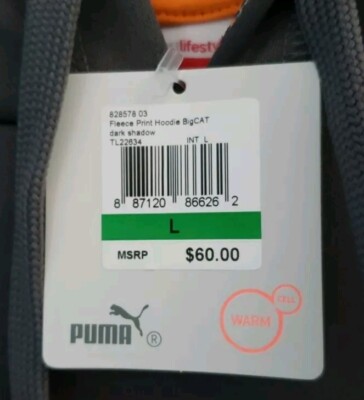 New With Tags Puma Men's Gray Orange Warm Cell Sweatshirt Hoodie