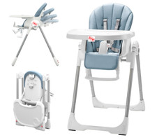 3-in-1 Foldable Baby High Chair Blue  Multifunctional Infant HighChair