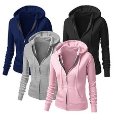Womens Ladies Sports Hoodies Fleece Jackets Sweatshirt Hooded Coat Casual Zip Up