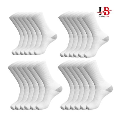 60 Pairs Bulk Wholesale Men's White/Gray Sports Cotton Casual Crew Socks 10-13