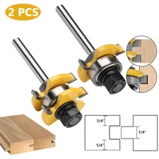 2Pcs 1/4 Shank Tongue and Groove Router Bit Set 3T T-Shape Wood Milling Cutter