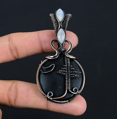 Shungite Handmade Gemstone Cropper Wire Wrapped Moonstone Jewelry Pendant