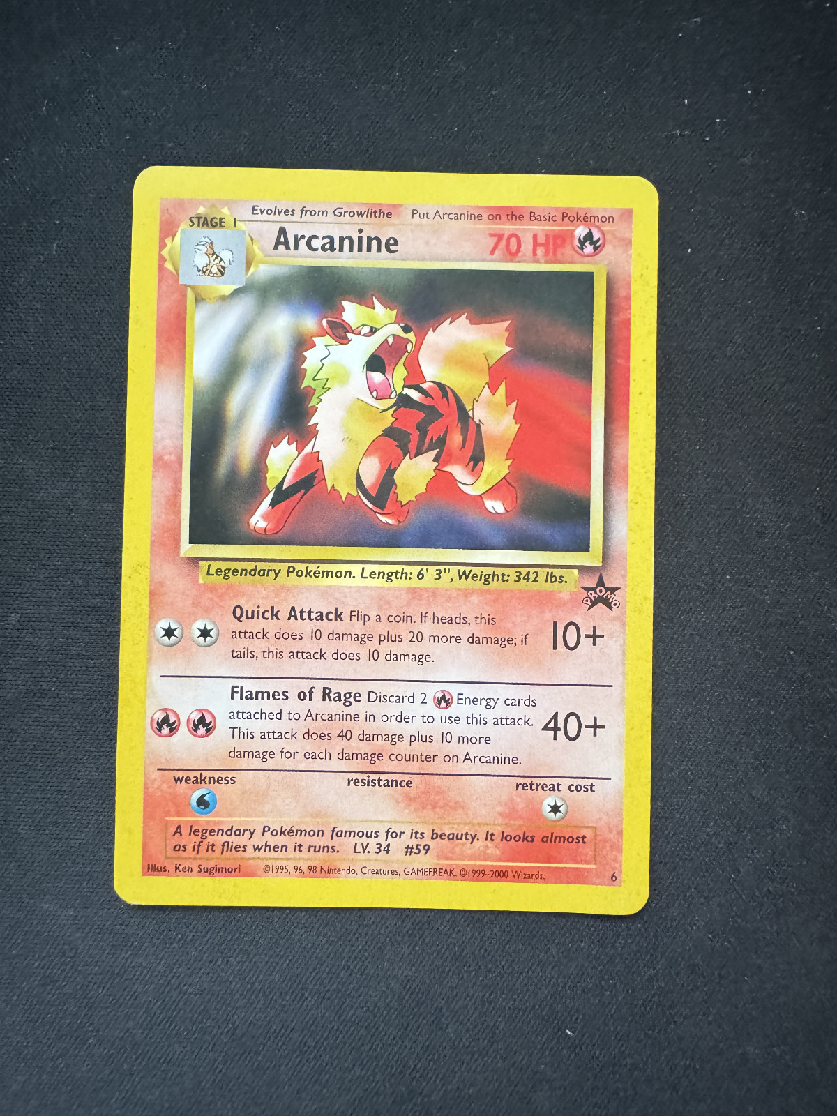 Arcanine 2000 Pokemon Black Star Promo - Pokemon League #6 * Near Mint