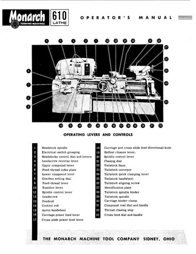 Monarch Lathe Operators Manual for Series 610 & 612 *89 - Picture 2 of 7
