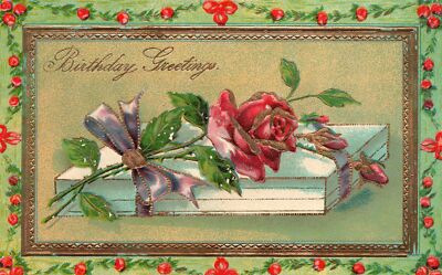 Vintage Postcard Birthday Greetings Natal Day Celebration Wishes Happy Thoughts