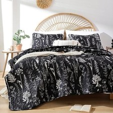 Quilts Size Bed Spread Botanical 3 Pieces Quilts Size Sets with Queen Black