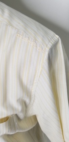 Quicksilver White Yellow Striped Short Sleeve Shirt US L Collared Button Up Men - Picture 4 of 5