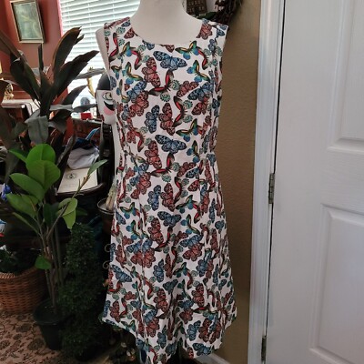 Butterfly Dress Sheath Linen Blend Butterfly Animal  Bohemian  8P 8 Petite
