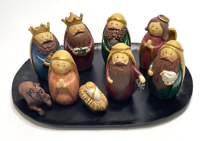 9 Pc. Nativity Set Holy Family on Metal Tray By Delton Products