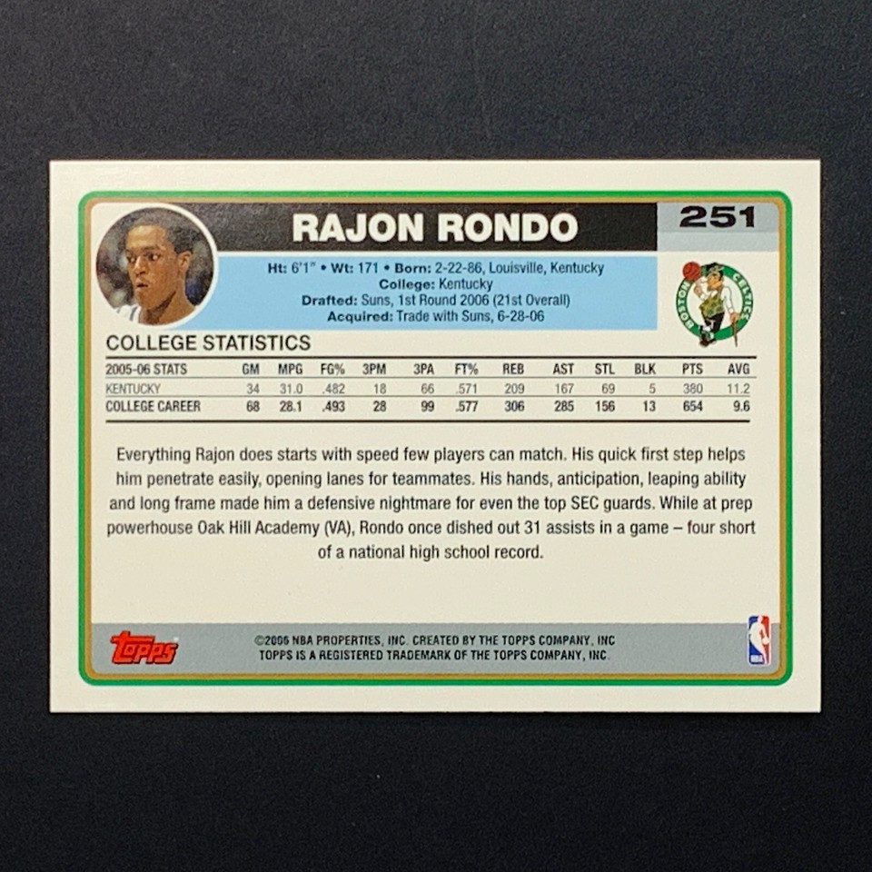 2006-07 Topps Rajon Rondo RC #251 Boston Celtics Rookie | eBay