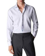 Eton L14616 Mens Light Blue Contemporary Fit Herringbone Shirt Size 15.5/39