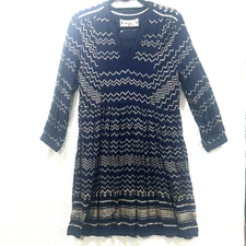 Anthropologie HOLDING HORSES Farica Navy Blue Chevron Dress Size S  Western