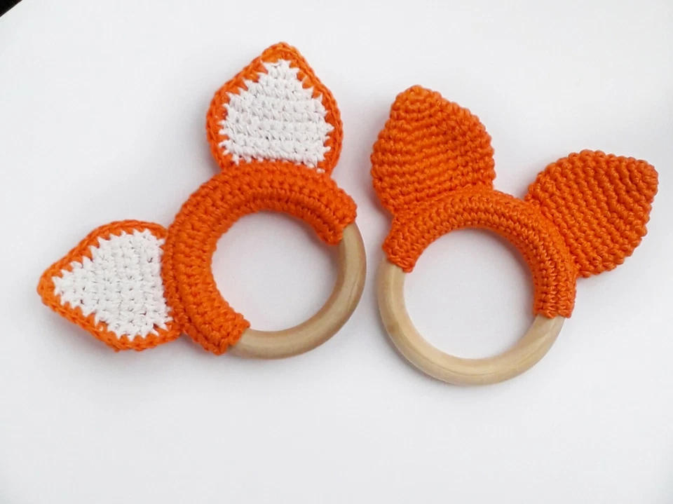 Pattern fox teether beginner crochet DIY, Fox rattle crochet gift for newborn - Image 3 of 3