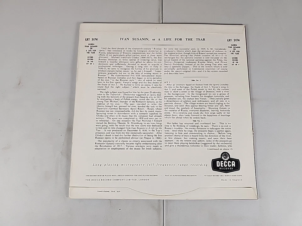 VINYL _ GLINKA A LIFE FOR THE TSAR, IVAN SUSANIN /Danon -4 LP SET LONDON - Image 2 of 2
