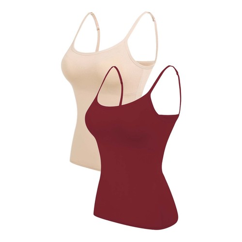 2PCS Women's Camisole with Built in Shelf Bra Adjustable Strap Vest Comfort Tops - Picture 35 of 99