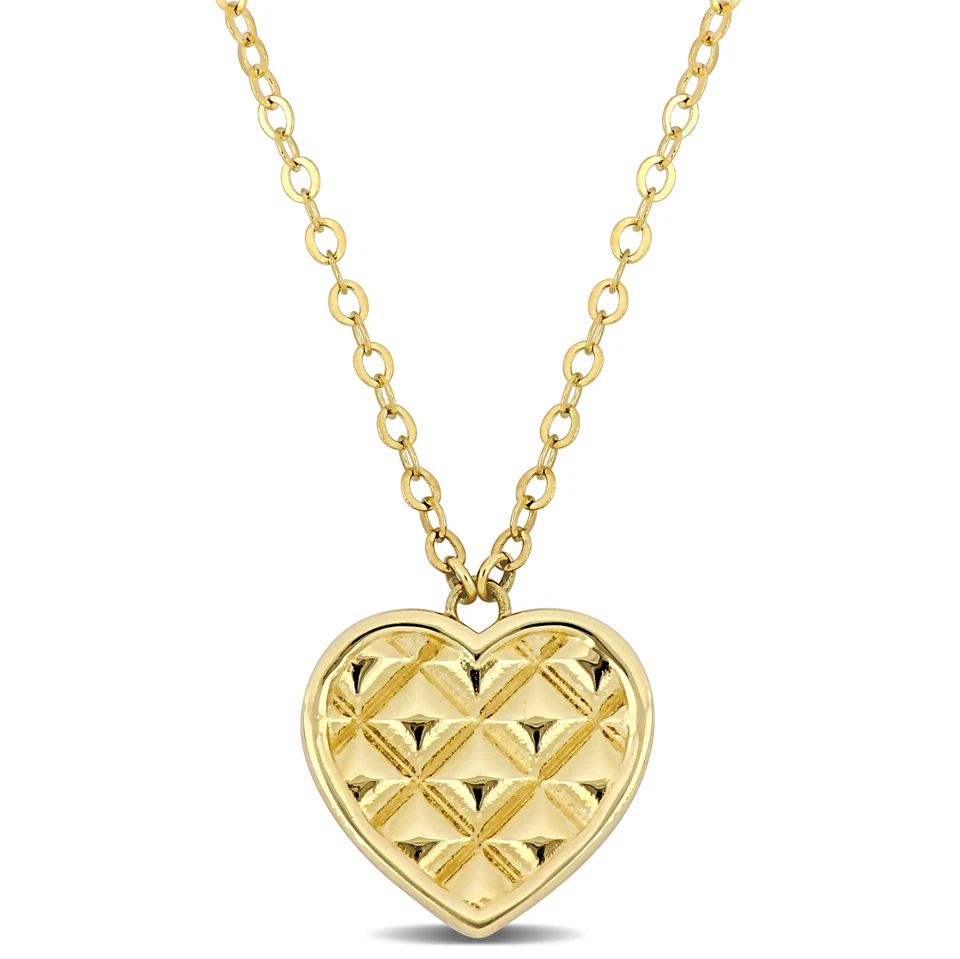 Amour 10k Yellow Gold Textured Heart Pendant with Chain - 17 in.