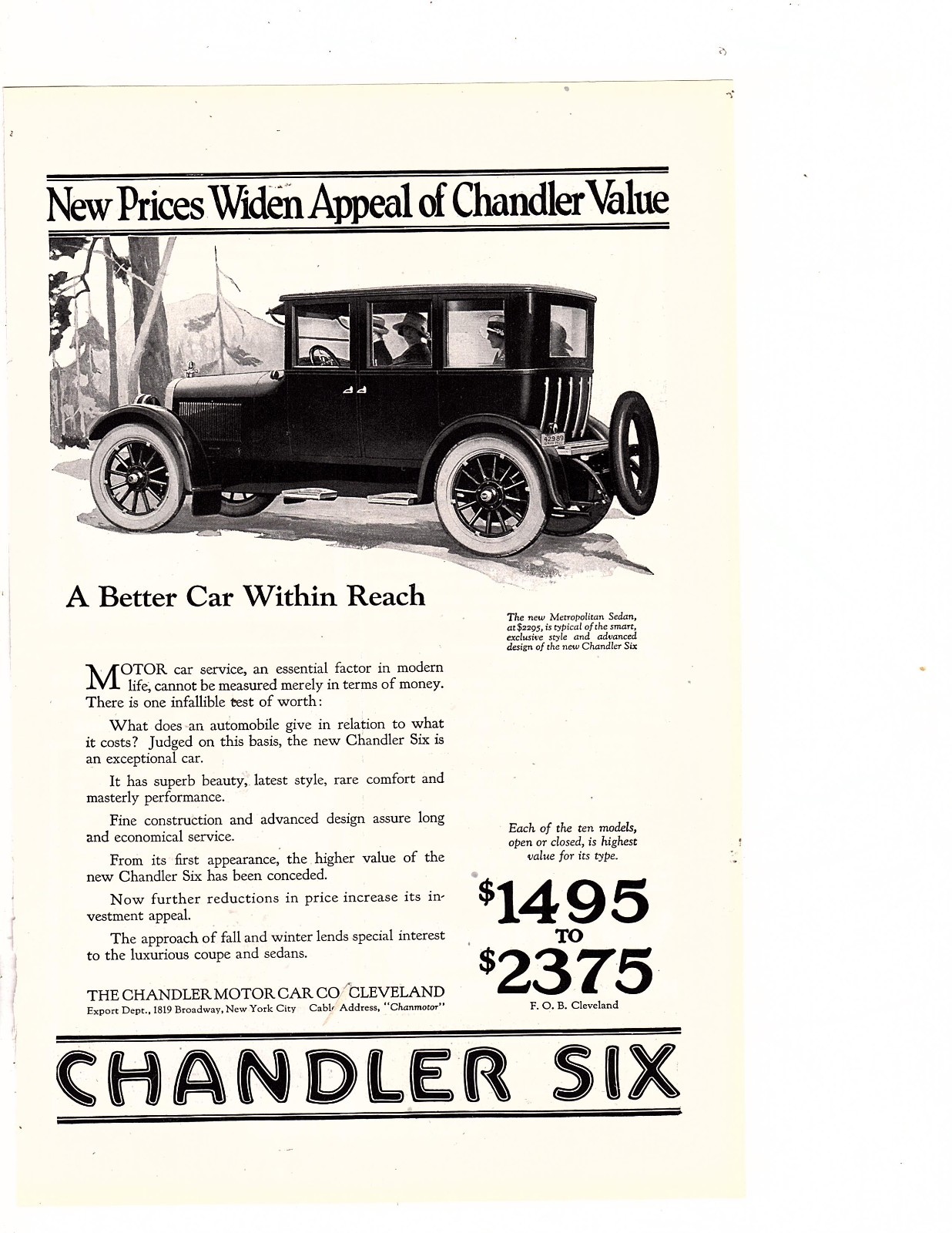 Chandler Motor Car Company Chandler Six "A Better Car Within Reach" 1912 OZ362 eBay