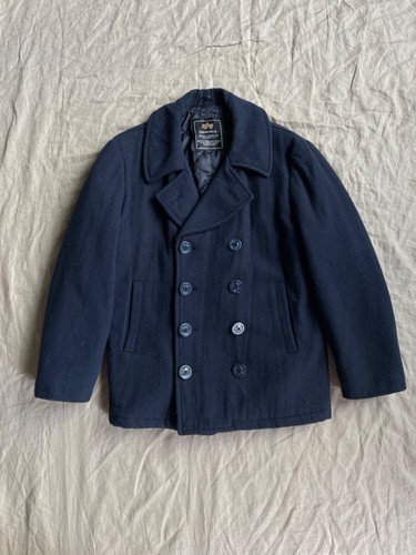 Alpha Industries Men's Double Breasted Navy Blue Blue Pea Coat Size M - Picture 2 of 6
