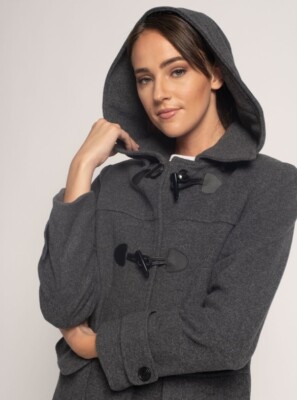 Dufflecoat Damen Mantel Wolle Winter Winterjacke Wollmantel Gr. 38 Grau Meliert