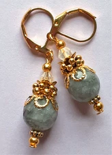 faceted GREY JADE DROP crystal earring GP LEVERBACK handcrafted XJ2