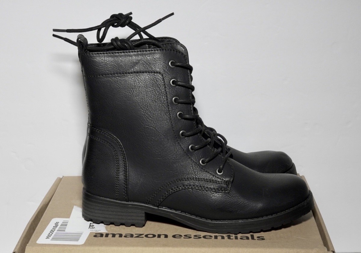 Amazon Essentials Women's Collins Combat Boot Lace Up, Black, Size