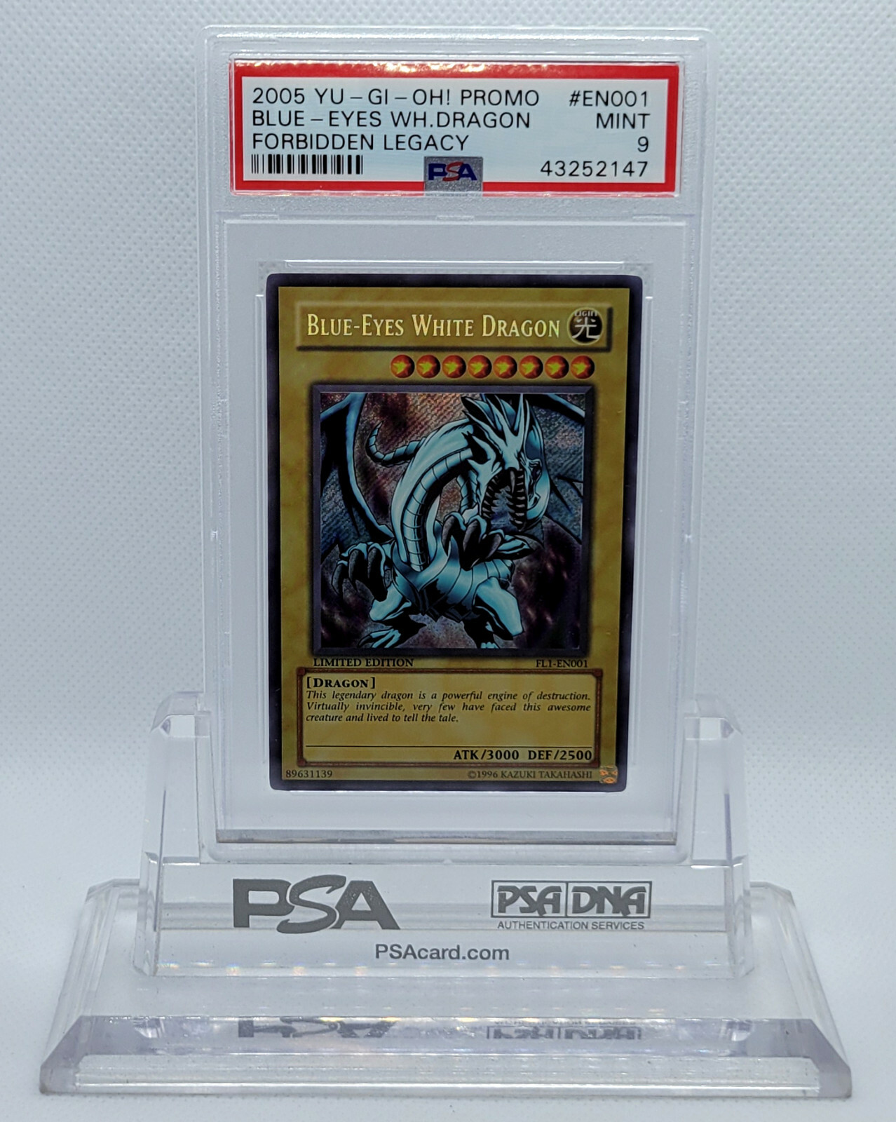 2005 YUGIOH FL1EN001 BLUEEYES WHITE DRAGON SECRET RARE PSA 9 MINT