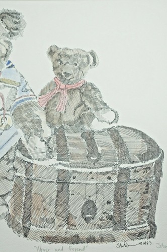 John Powers Art disegno inchiostro "Abner and Friend" Steiff orsacchiotto marinaio baule - Foto 5 di 6