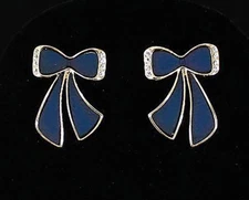 BOW CLEAR AUSTRIAN CRYSTAL RHINESTONE EARRING EARRINGS STUD GOLD PLATED E1198NVY