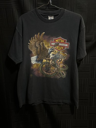 Vintage 80s Harley Davidson Eagle Fighting Dragon 1988 Mens Size L Shirt