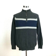 Izod Mens Medium Sweater Pullover Gray 1/4 Zip 100 Cotton
