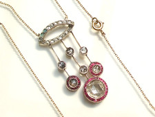 TRES BEAU PENDENTIF ANCIEN ART DECO en OR avec GROSSE ROSE DE DIAMANT 8mm !