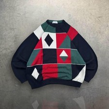 VTG Marks & Spencer Color Block Abstract Funky Colorful Golf Sweater Large