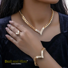 UK Women Ladies Gold Fashion Jewelry Gift Set Necklace Bracelet Earring Ring NEW