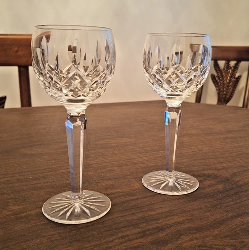 Pair of Waterford Lismore 7.25″ Wine Glasses – Signed Vintage Crystal