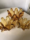 Vintage Italian Murano Hand Blown Amber Art Glass Bowl Pinched Ruffle Petal Dish