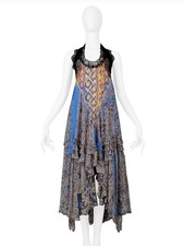BALENCIAGA MULTICOLOR PAISLEY PEASANT DRESS 2005. Silk and Lace.