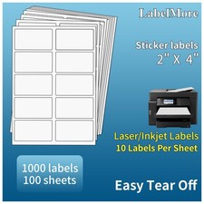 LabelMore 1000 2" x 4" Shipping Address Labels, Inkjet x 10-up , White